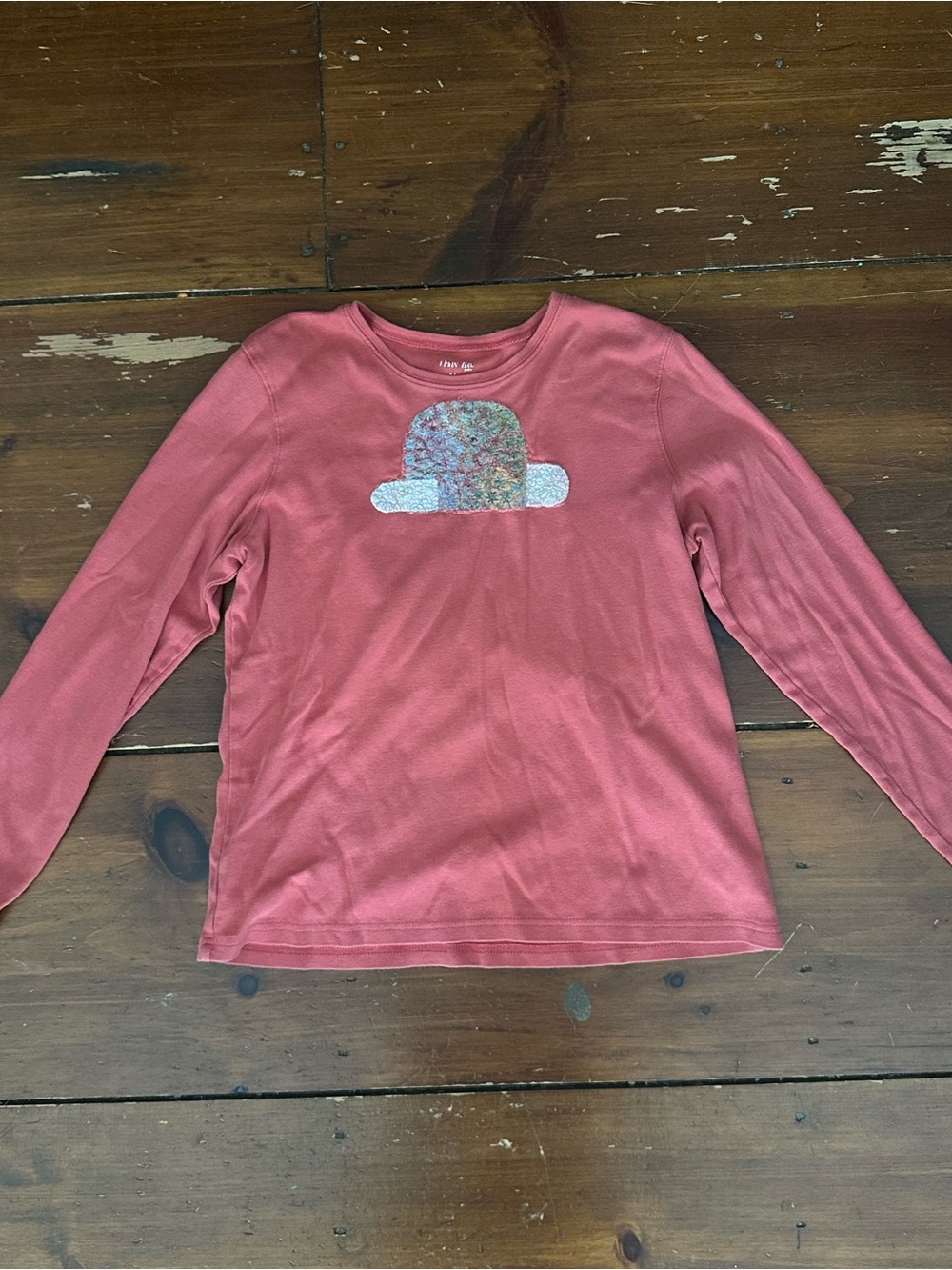 St. John's Bay Coral-Pink Long Sleeve Tee with Embroidered Hat Design